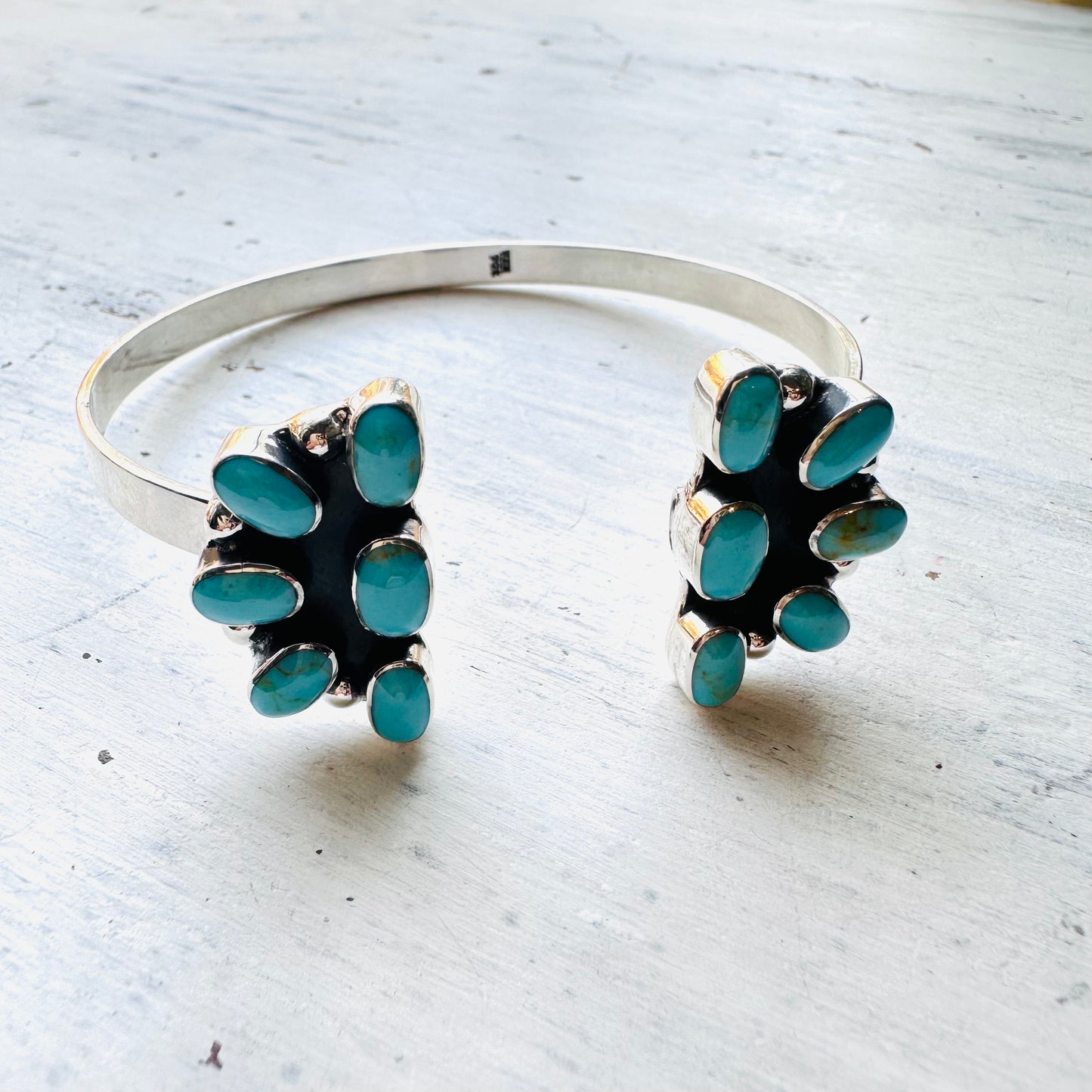 Sterling & Turquoise Half Flower Cuff Bracelet