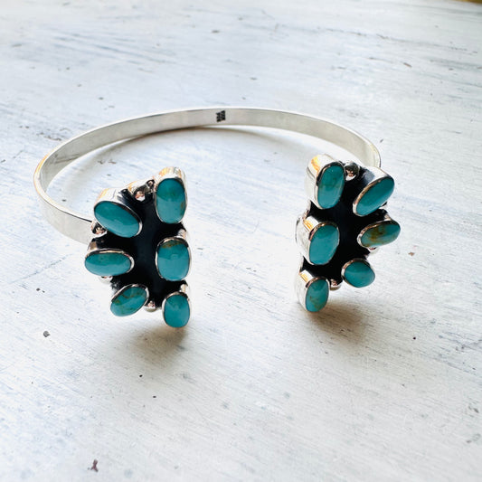 Sterling & Turquoise Half Flower Cuff Bracelet
