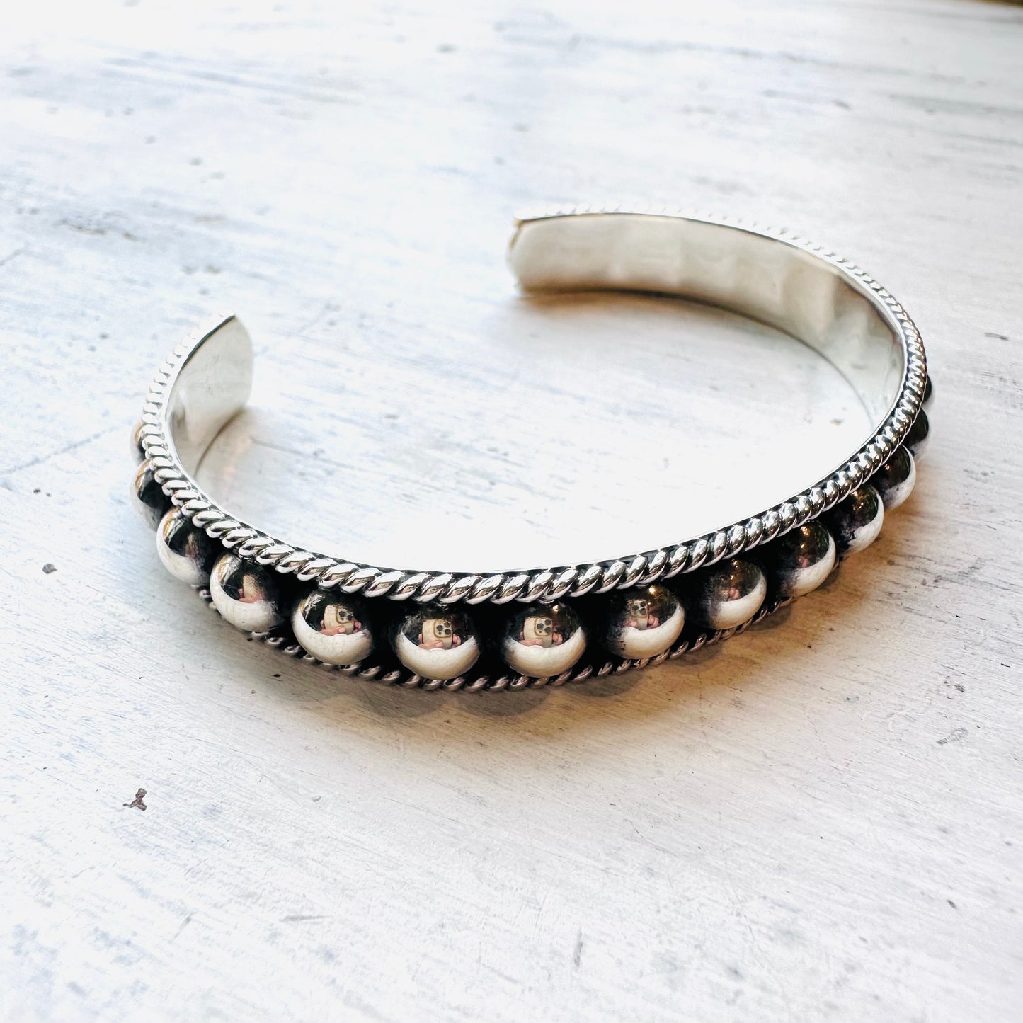Sterling Bubble Cuff Bracelet with Rope Edge