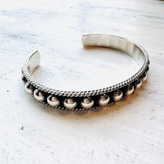 Sterling Bubble Cuff Bracelet with Rope Edge
