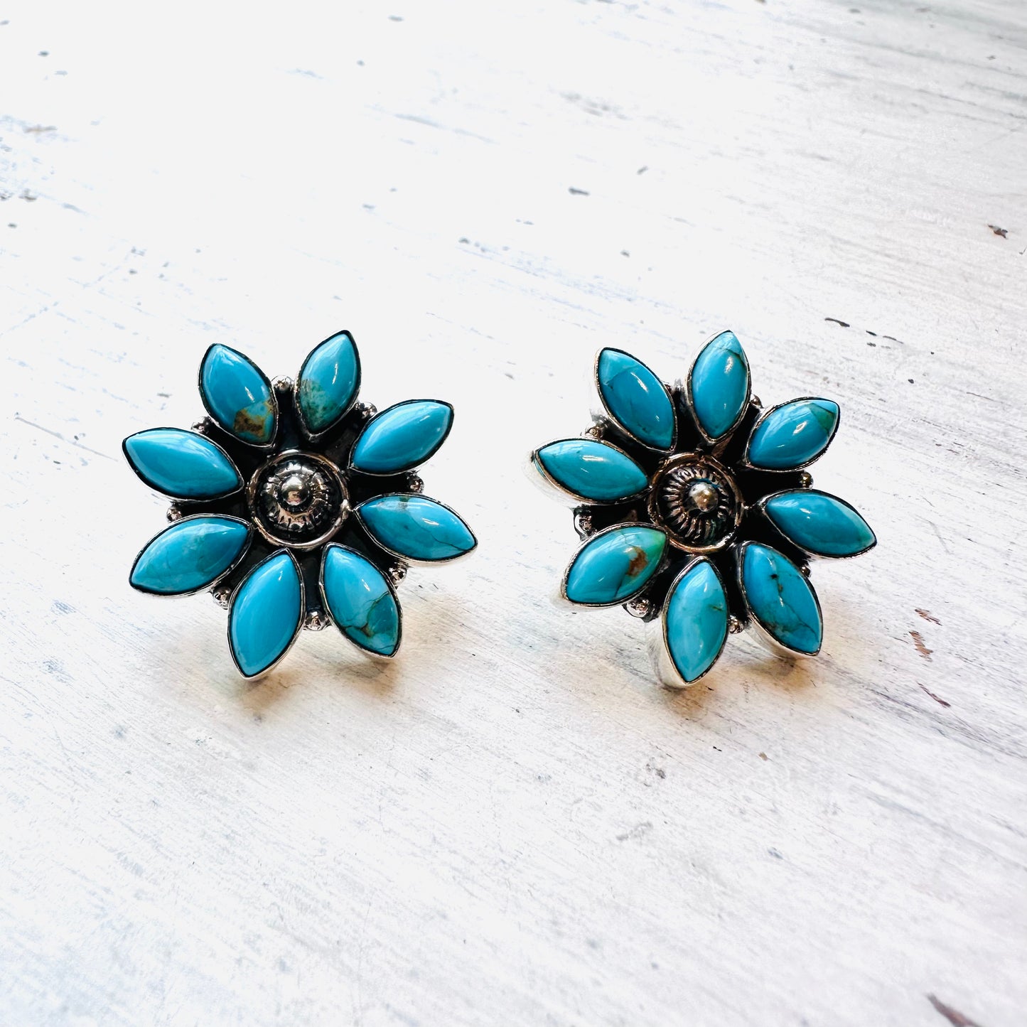 Sterling & Turquoise Flower Cluster Post Earrings