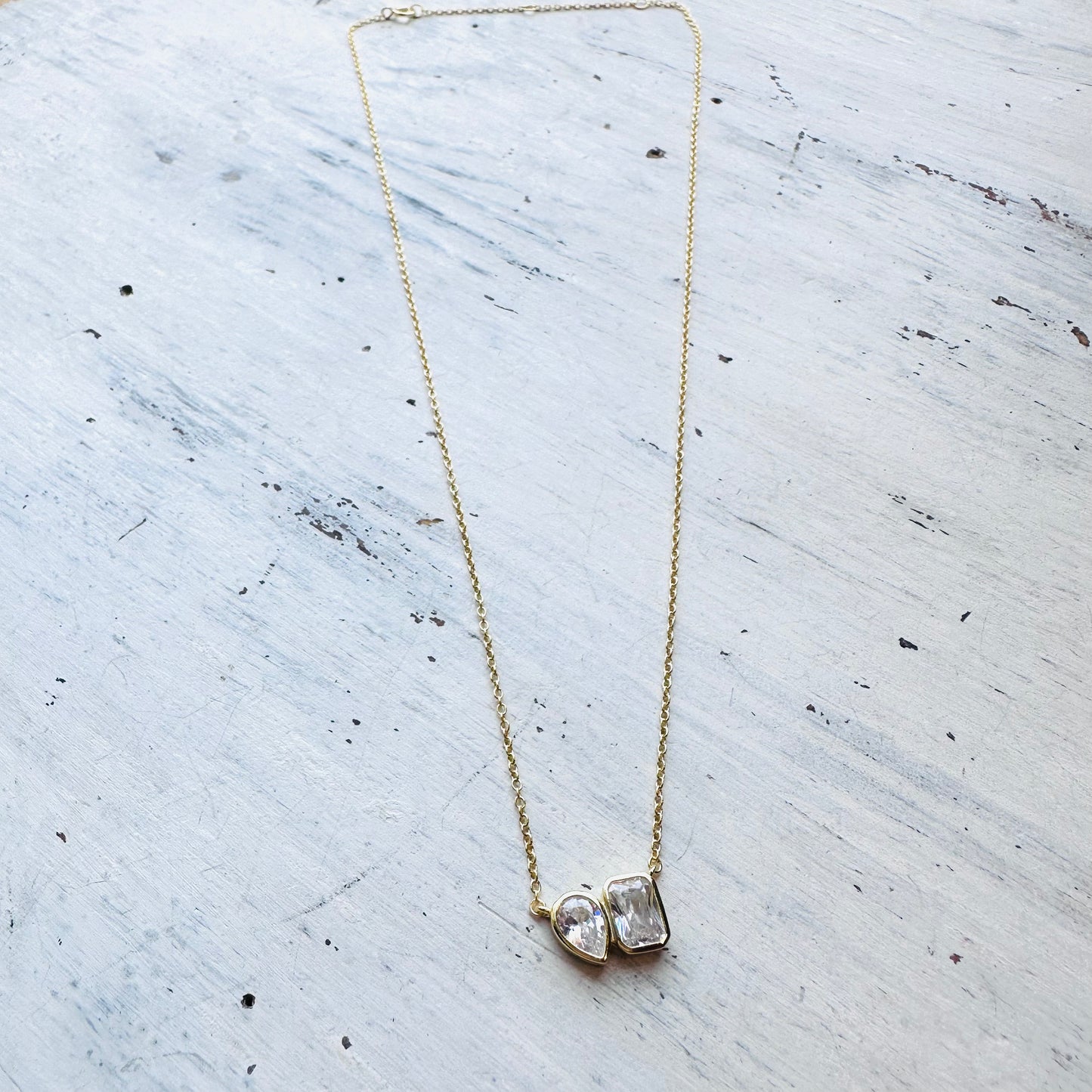 Gold Rectangle-Teardrop Necklace