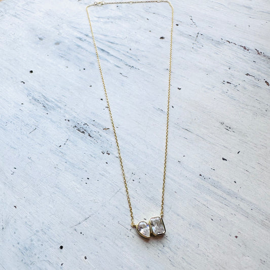 Gold Rectangle-Teardrop Necklace