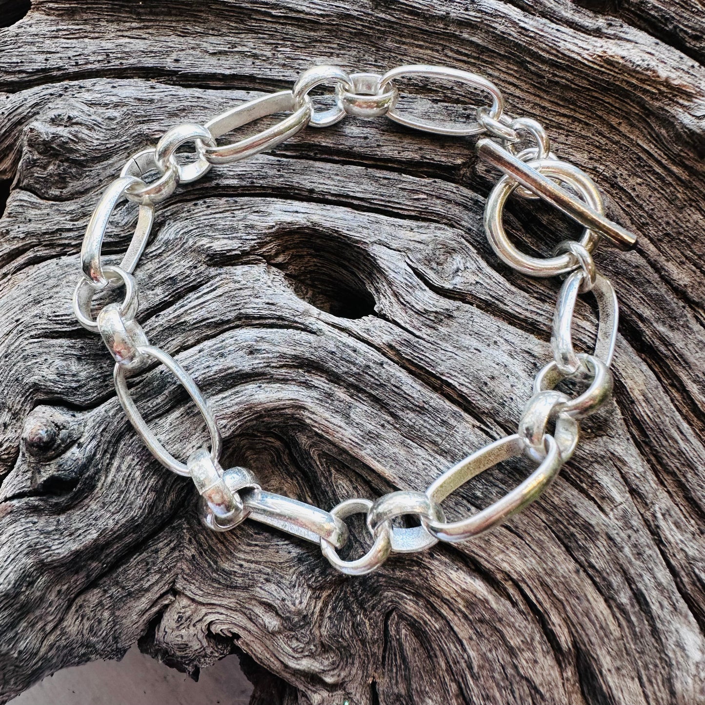 Sterling Oval & Round Link Toggle Bracelet