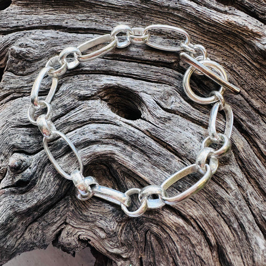 Sterling Oval & Round Link Toggle Bracelet