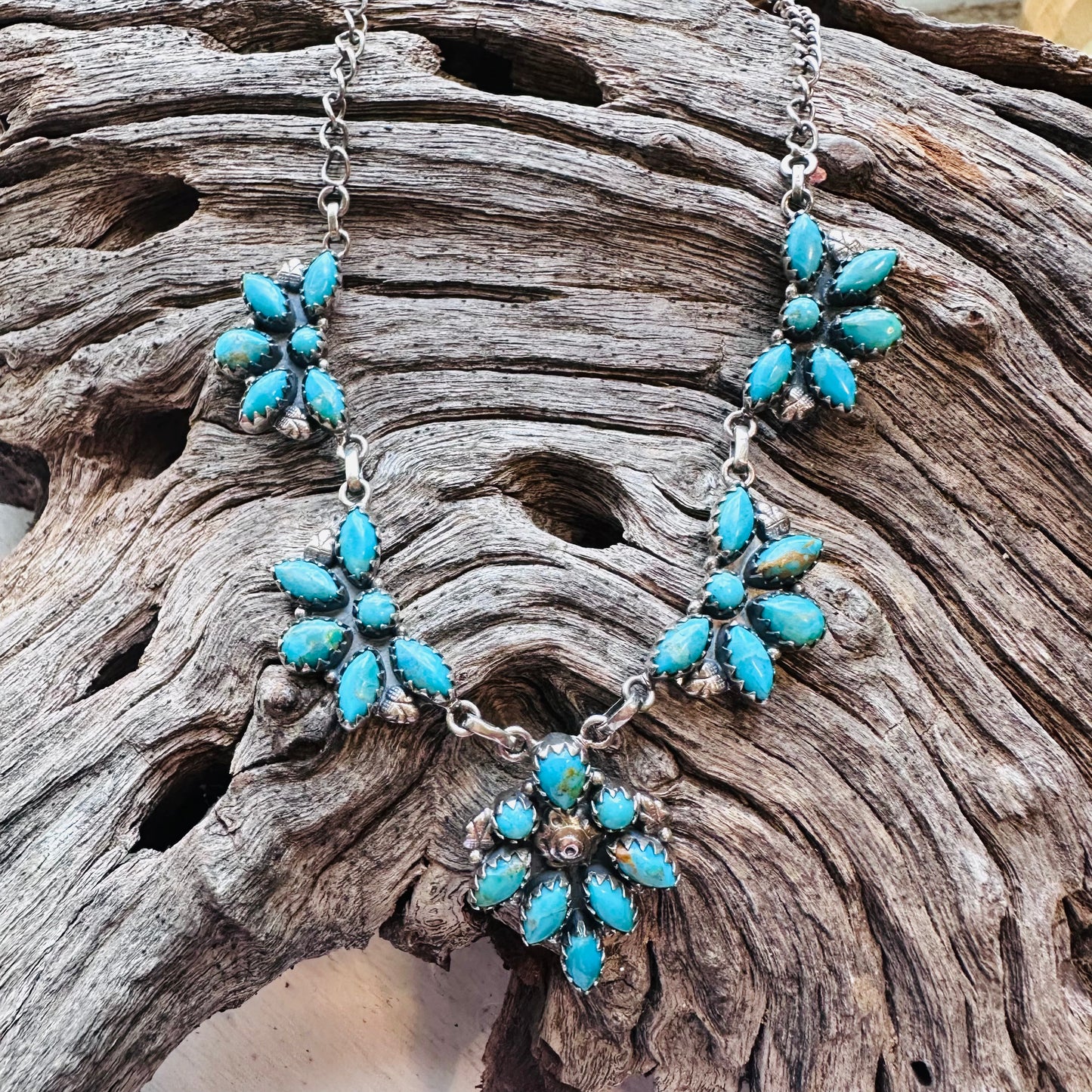Sterling & Turquoise 5 Cluster Statement Necklace