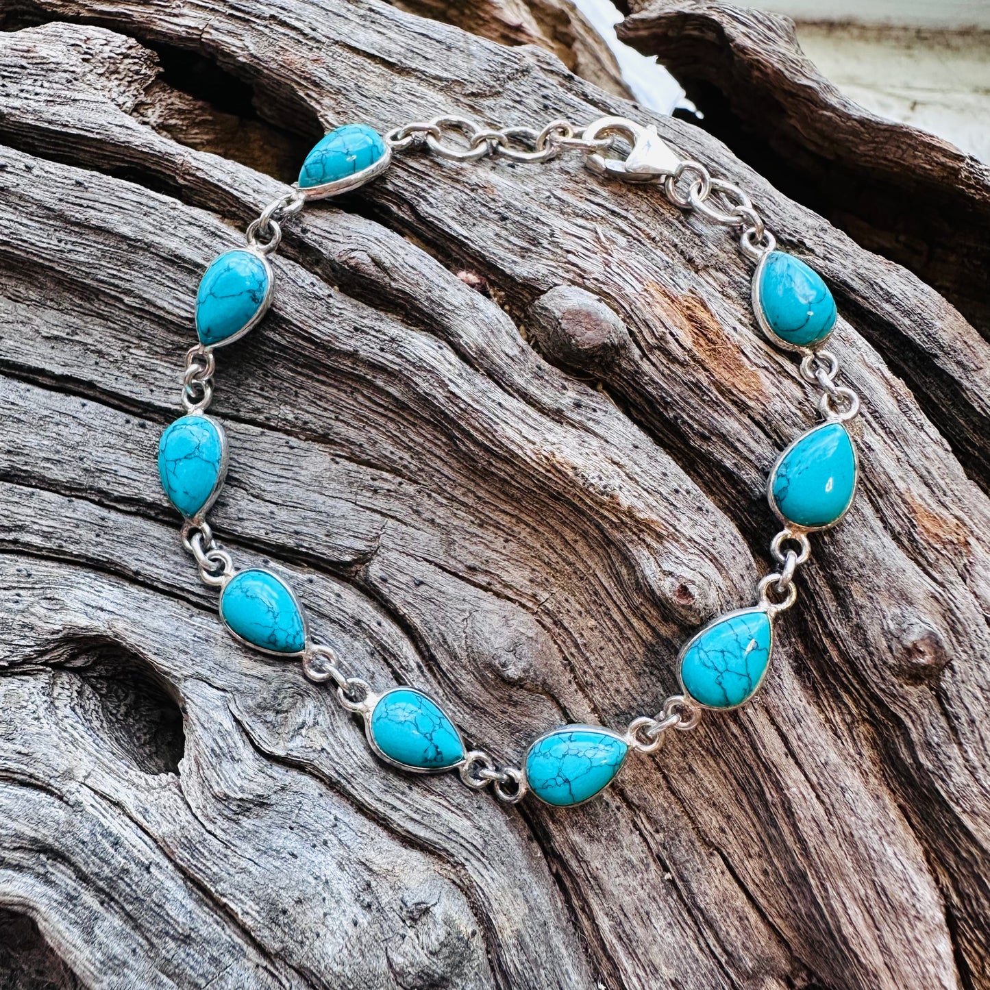 Sterling & Teardrop Turquoise Stones Bracelet