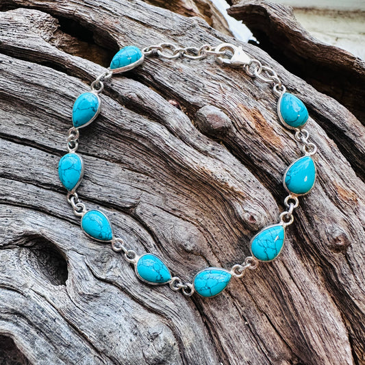 Sterling & Teardrop Turquoise Stones Bracelet