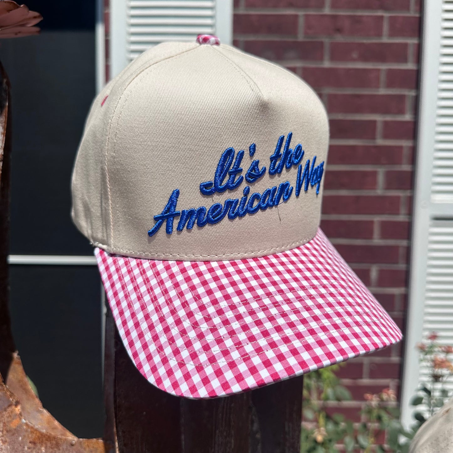"It's the American Way" Red Gingham Trucker Cap
