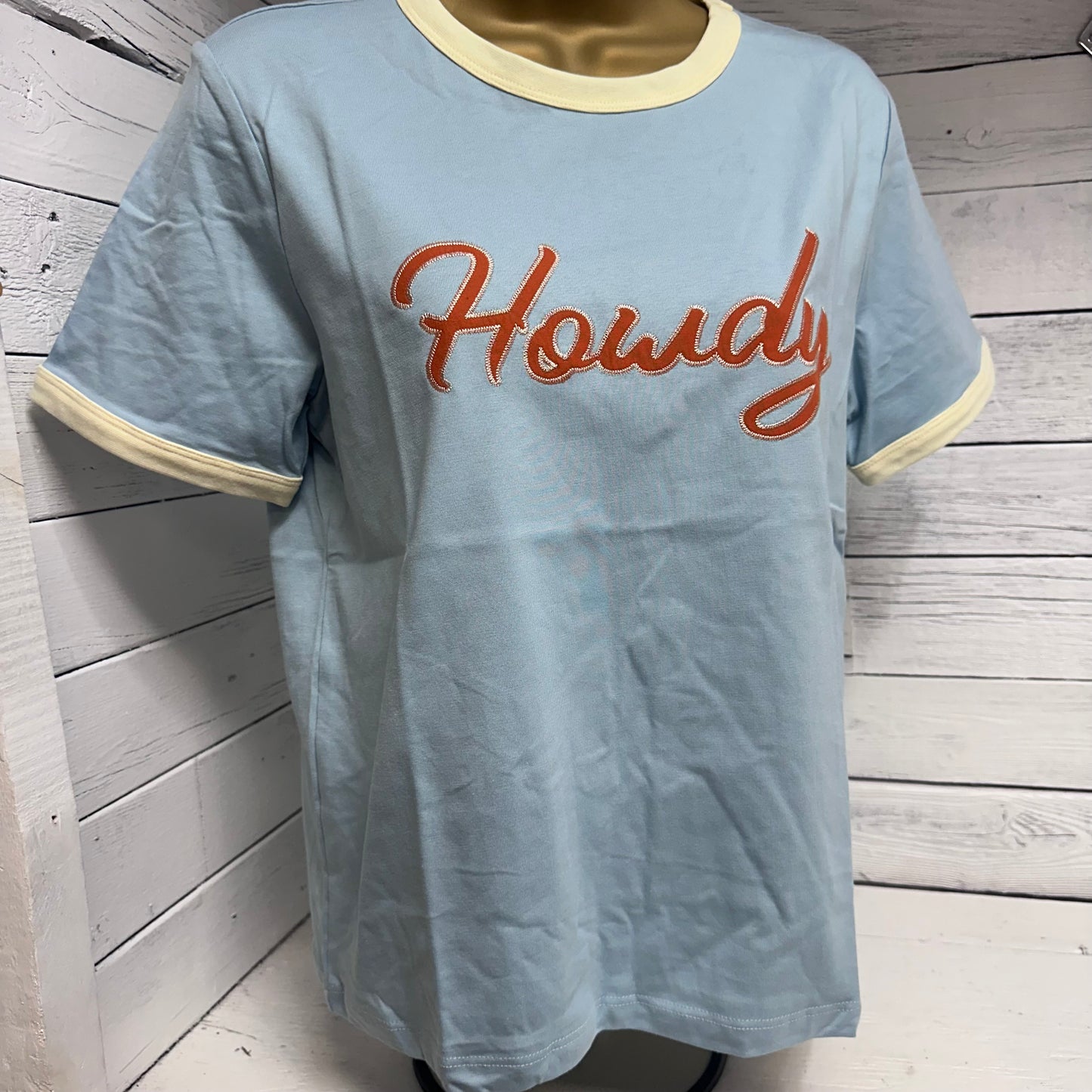 Howdy Graphic Tee- Blue & Poppy