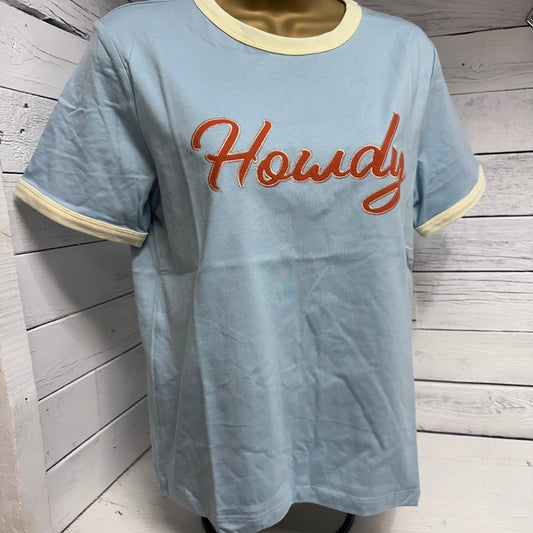 Howdy Graphic Tee- Blue & Poppy