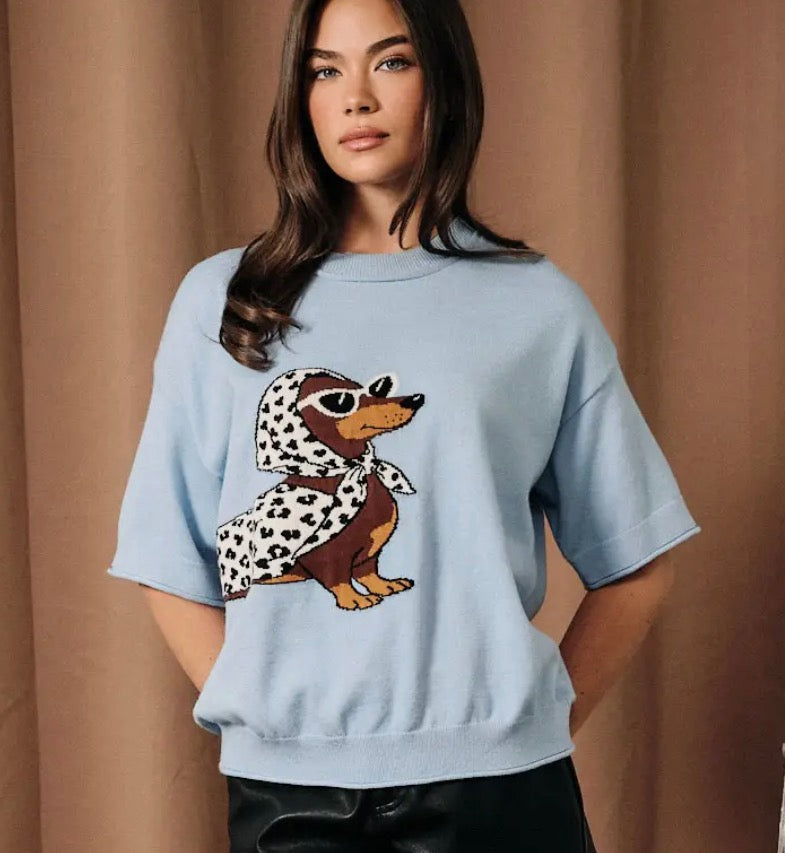 Blue Half Sleeve Dachshund Sweater