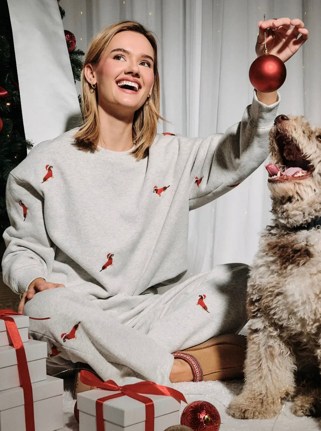 Grey Dachshund Christmas Sweatsuit Set