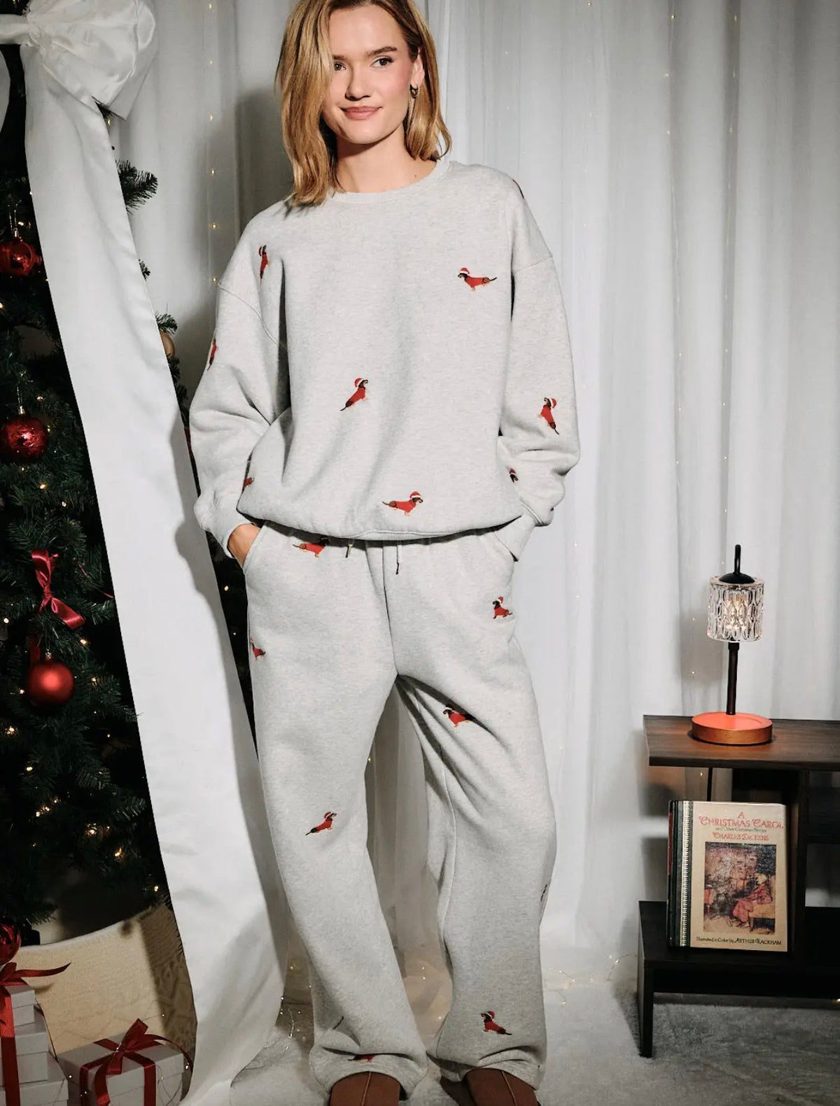 Grey Dachshund Christmas Sweatsuit Set