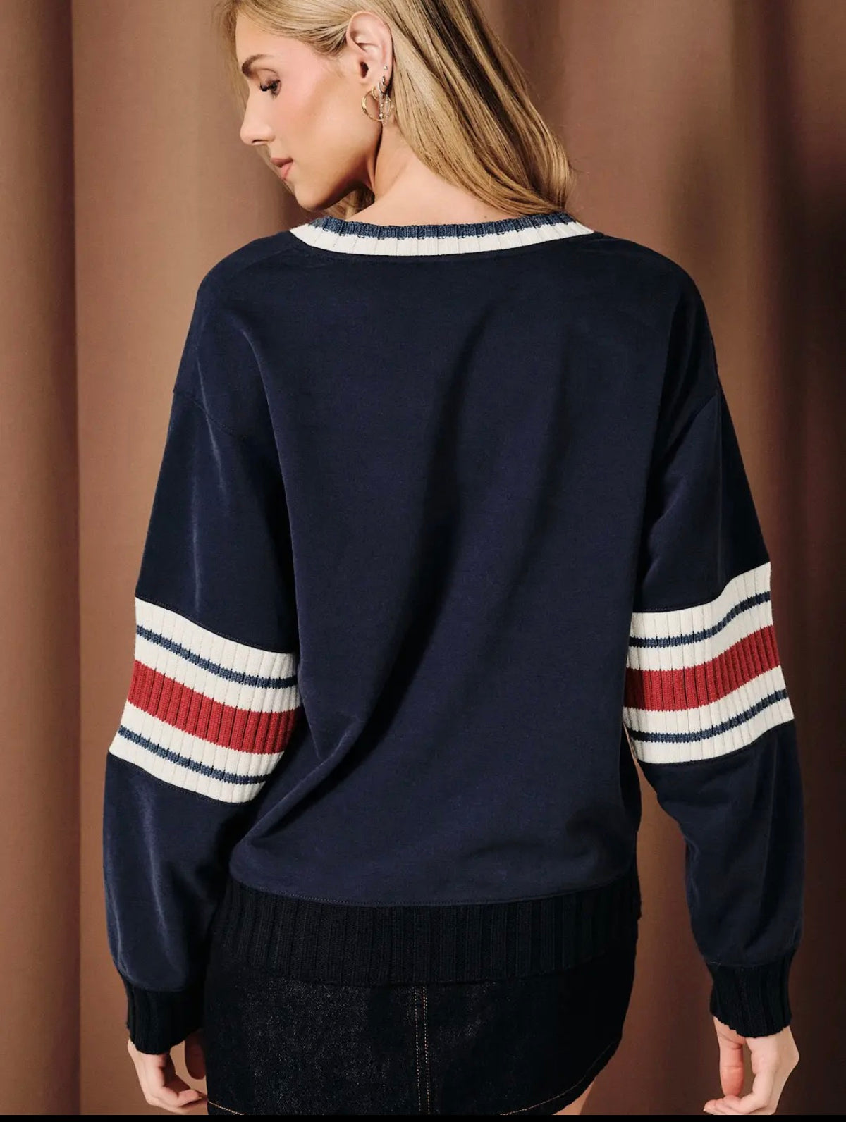 Preppy Colorblock Ribbed Trim CrewNeck Sweatshirt