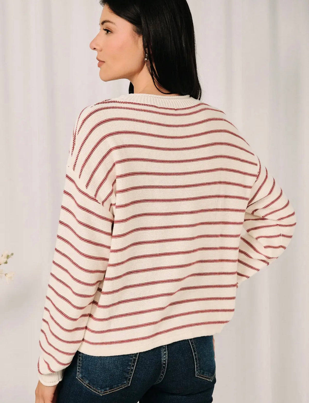 Roll up Neck "Y'all" Chainstitch Stripe Sweater