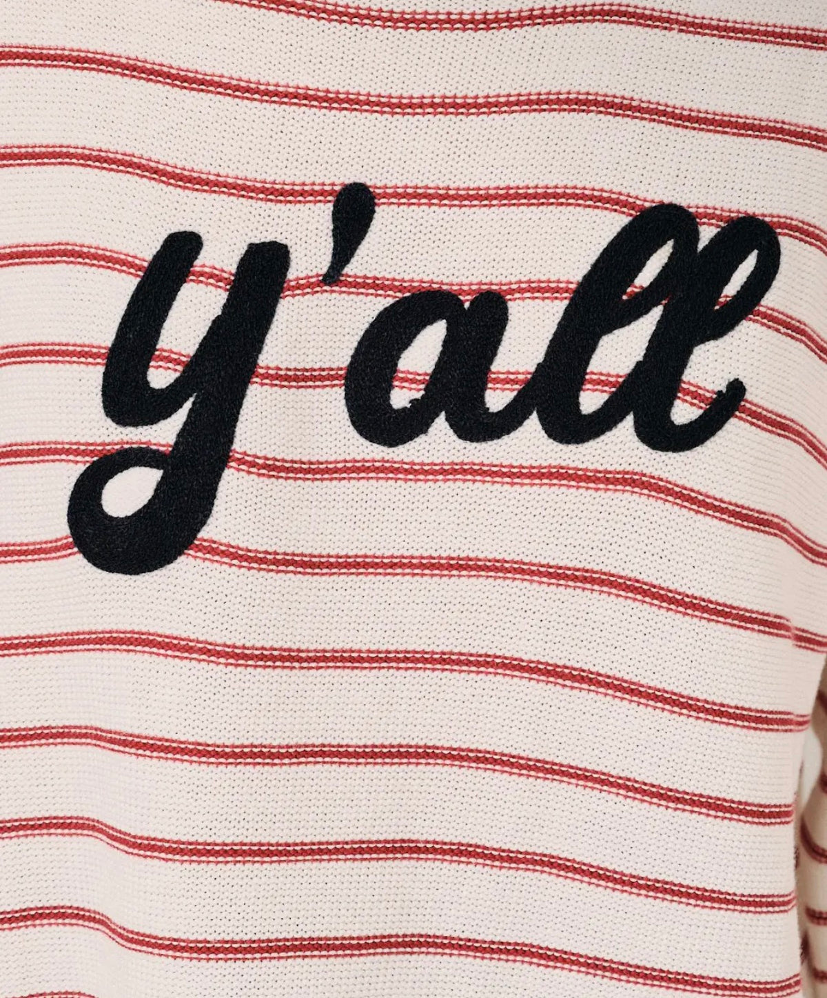 Roll up Neck "Y'all" Chainstitch Stripe Sweater