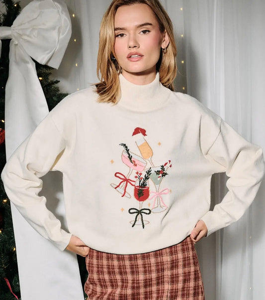 Mock Neck Christmas Cocktail Knit Sweater