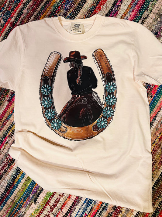 Ivory Horseshoe & Cowgirl Tee