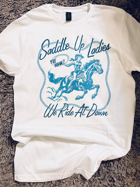 Saddle Up Ladies White Tee