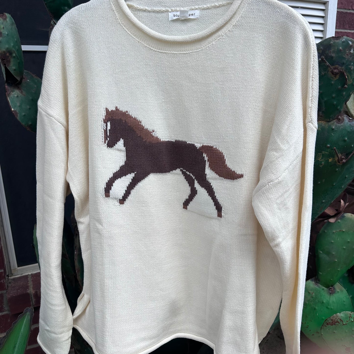 Horse Jacquard  Rolled Edge Sweater