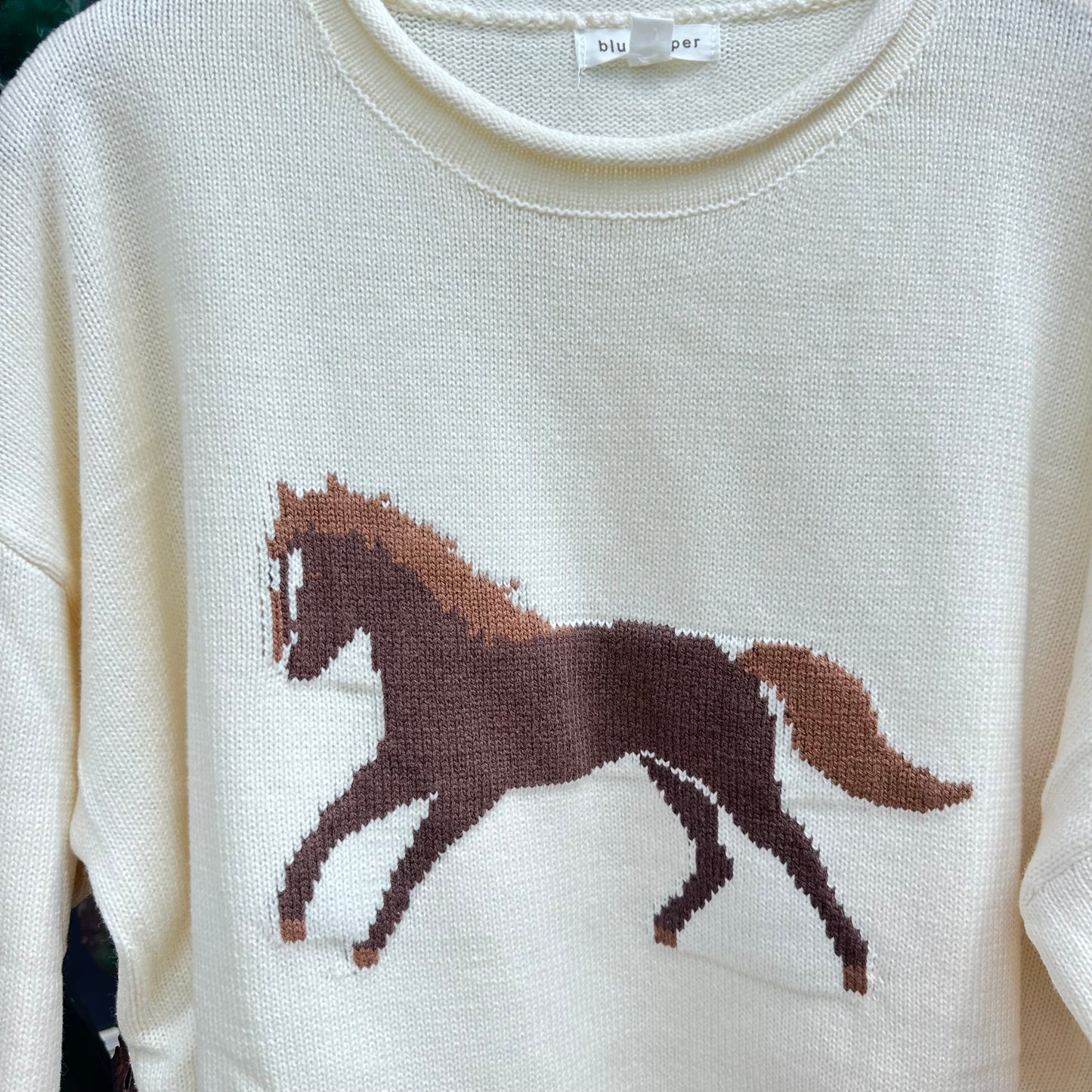 Horse Jacquard  Rolled Edge Sweater