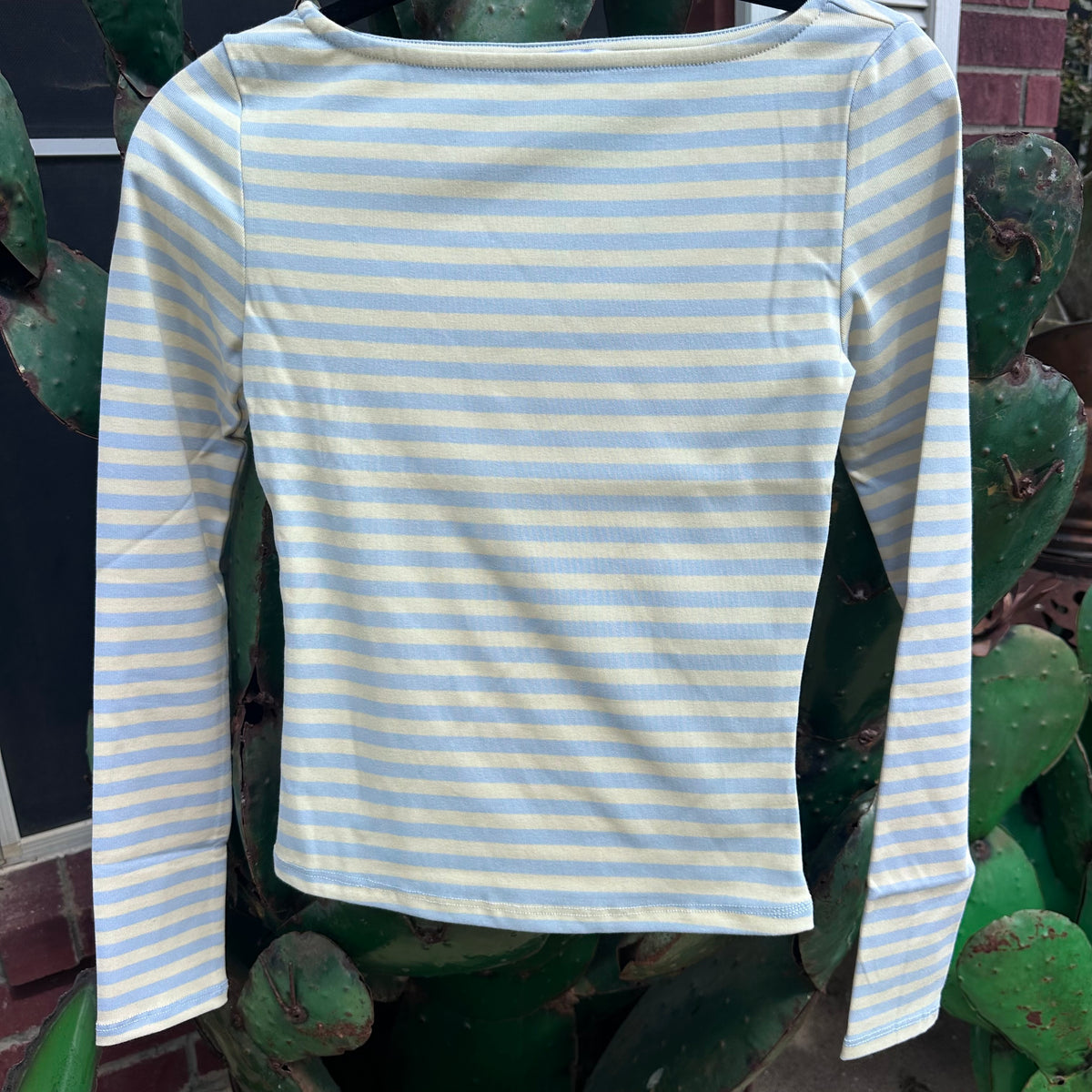 Boat Neck Striped Knit Top- Butter Yellow