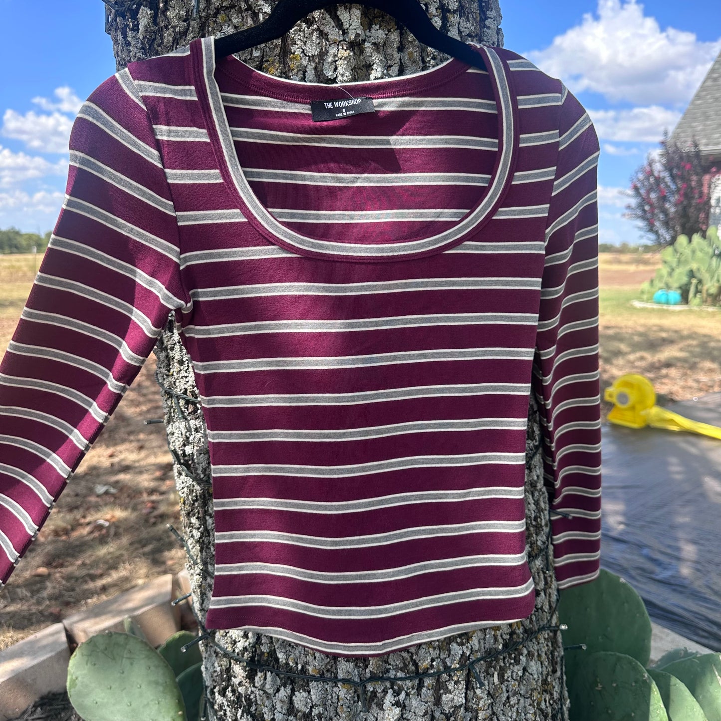 Striped Scoop Neck Knit Top- Oxblood