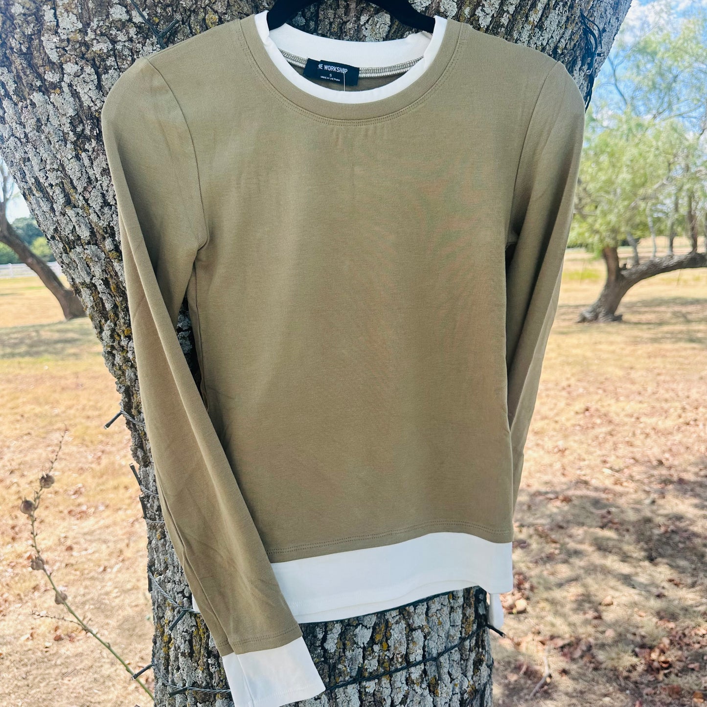 Layered Long Sleeve Knit Top- Olive