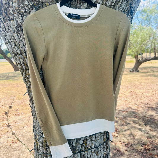 Layered Long Sleeve Knit Top- Olive