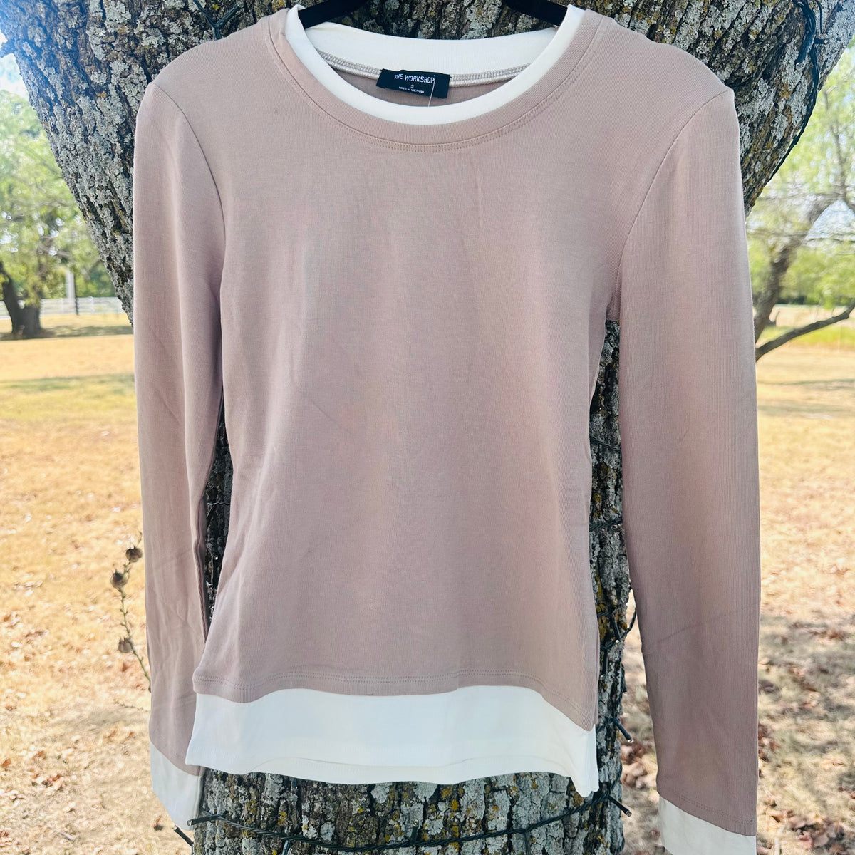 Layered Long Sleeve Knit Top- Taupe