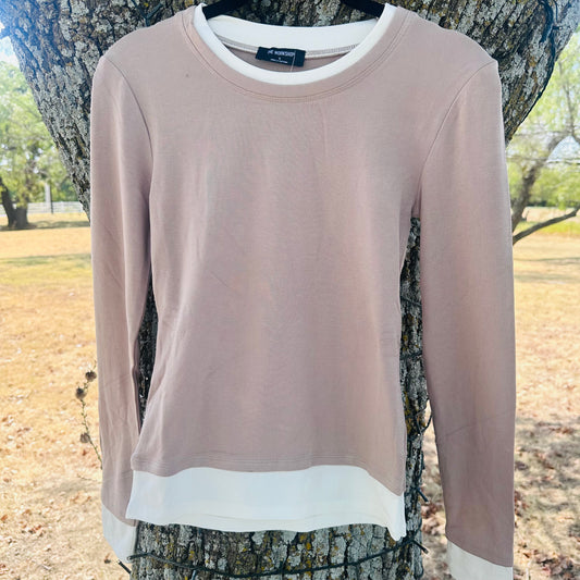 Layered Long Sleeve Knit Top- Taupe