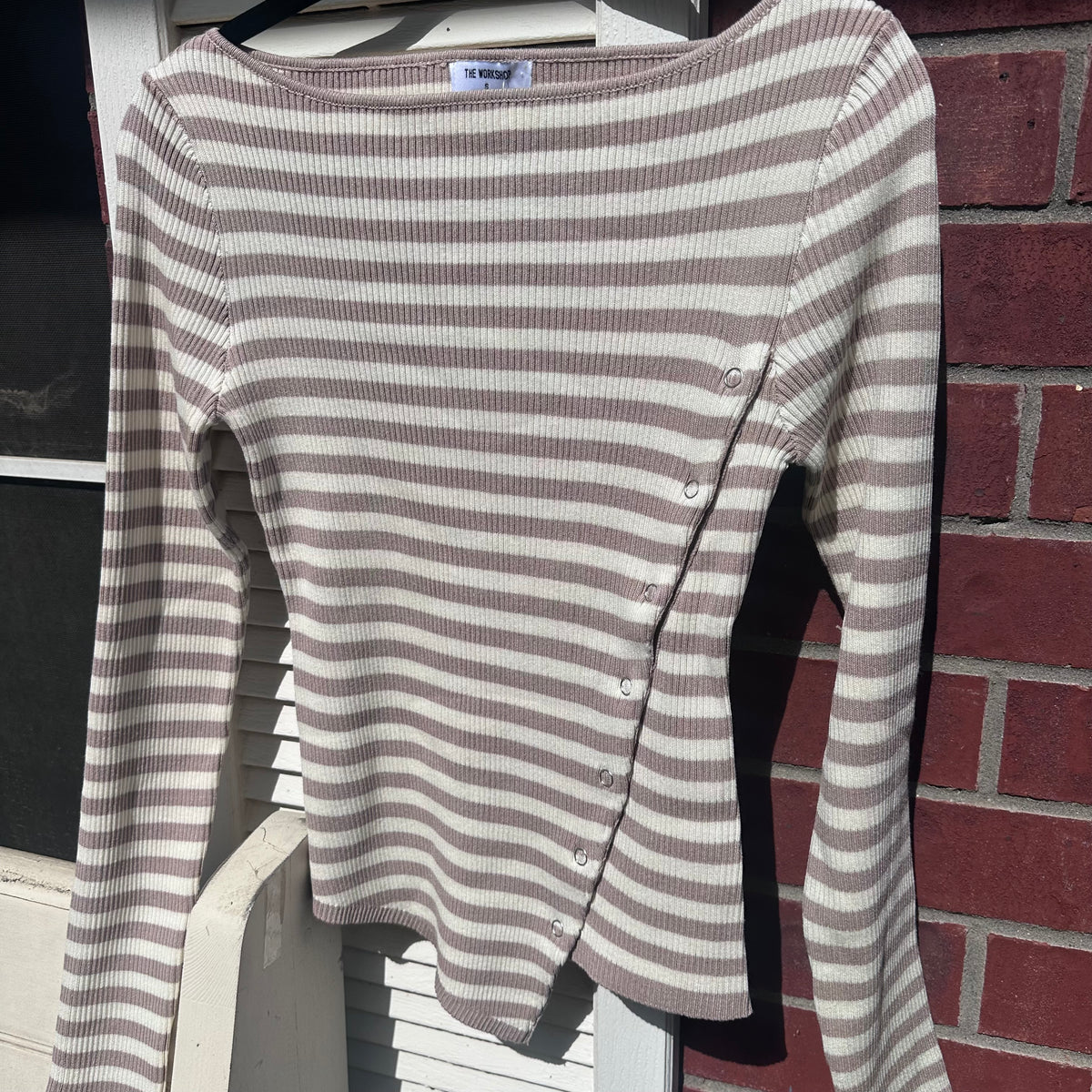 Striped Diagonal Snap Button Knit Top