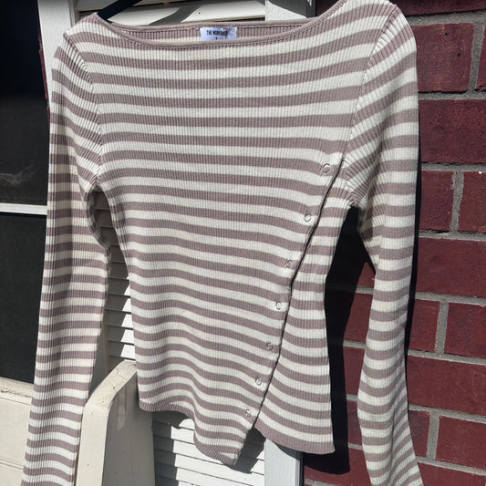 Striped Diagonal Snap Button Knit Top