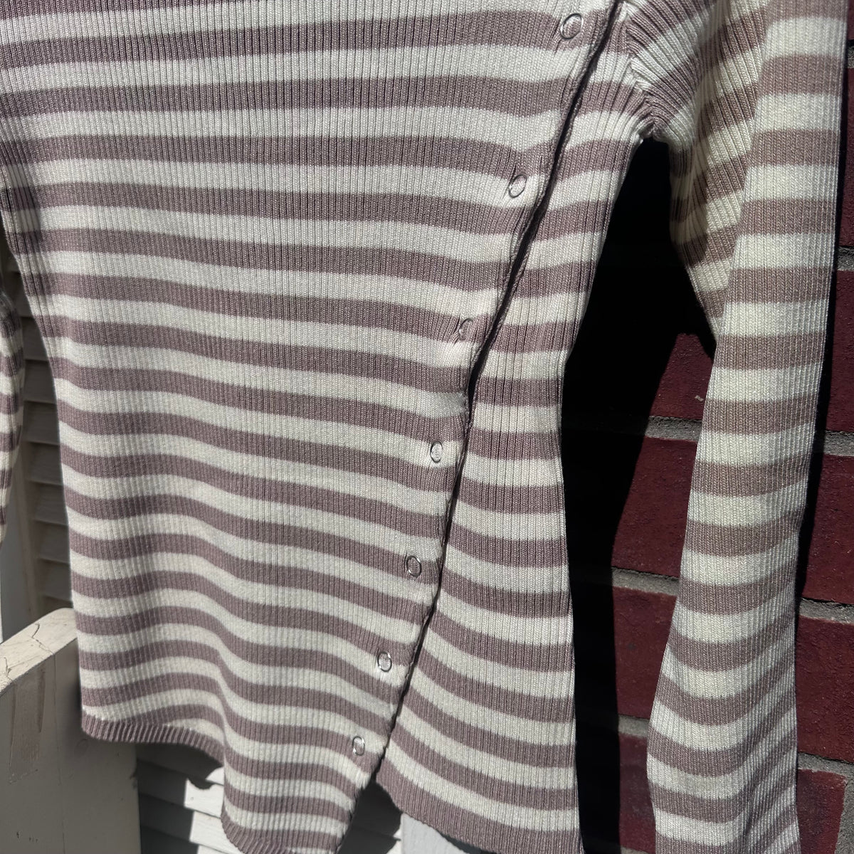 Striped Diagonal Snap Button Knit Top
