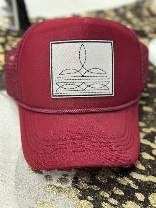 Maroon Boot Stitch Patch Trucker Cap