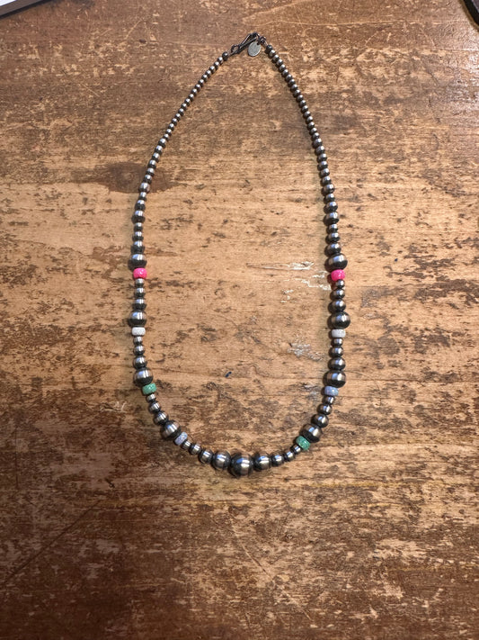 Multi Size Navajo Bead Necklace with Multi Colored Beads