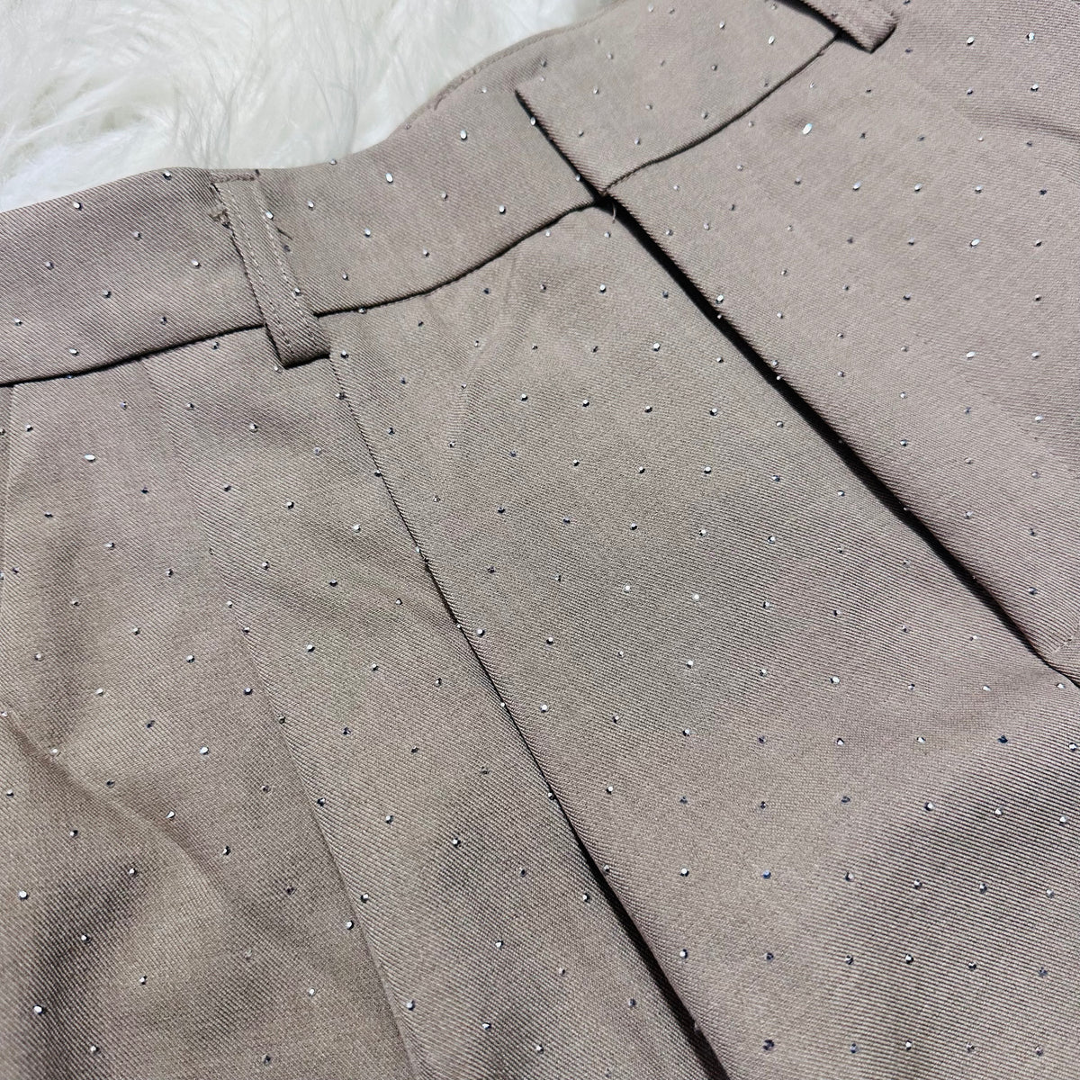 Mocha Rhinestone Cuffed Trouser Shorts