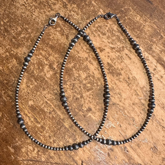 14" Multi Size Sterling Pearl Bead Necklace