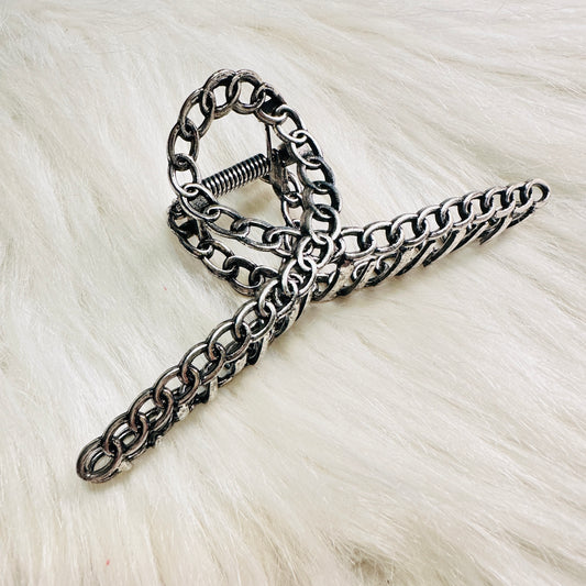 Large Burnished Silver Chain Style Hair Clip