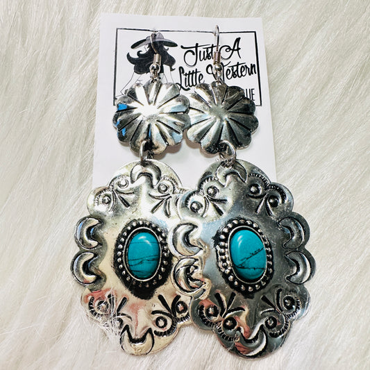 Concho & Turquoise Scalloped Earrings