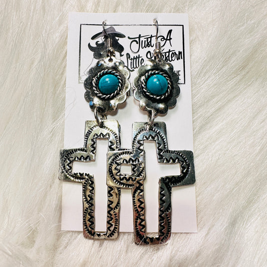 Turquoise & Open Cross Earrings