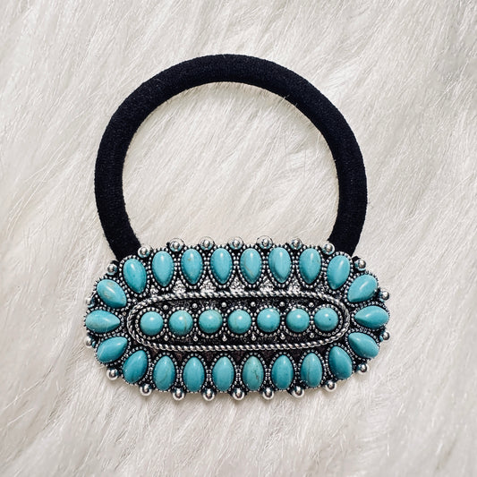 Oval Beaded Turquoise Hair Tie
