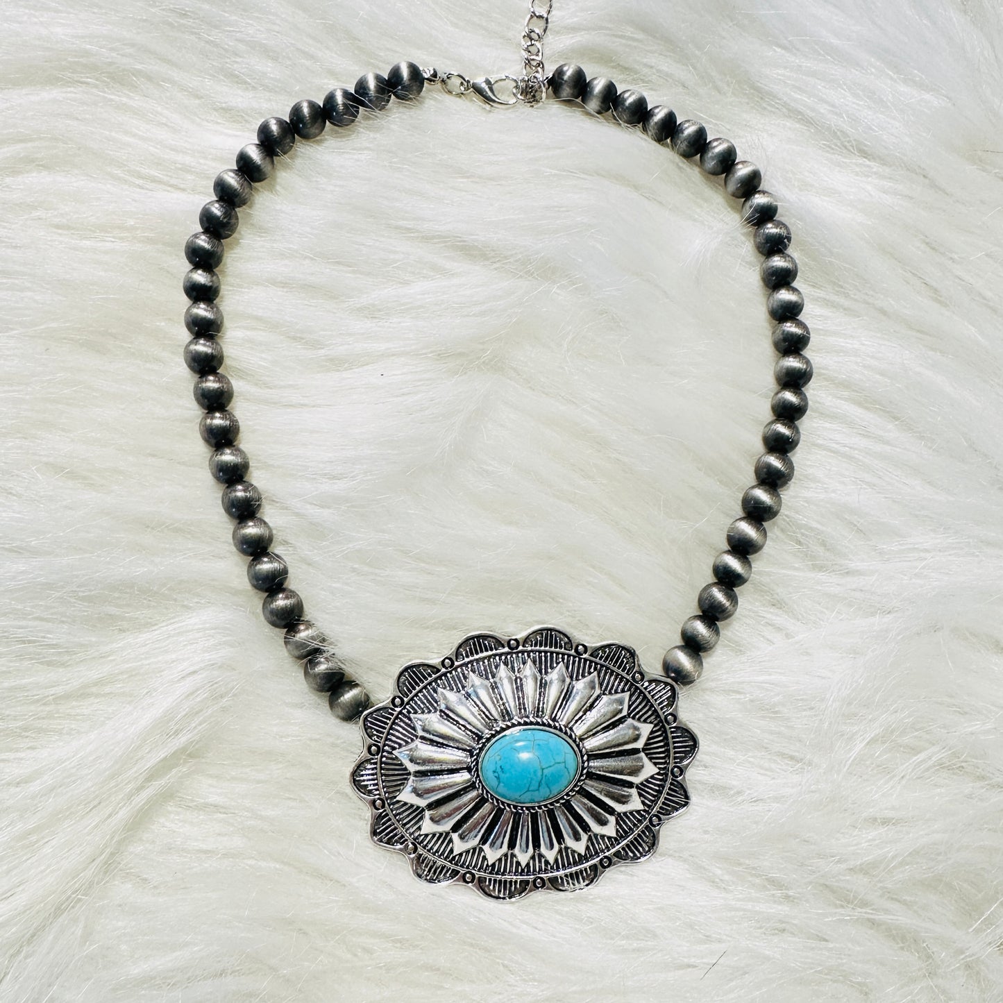 Navajo Pearl Concho & Turquoise Choker Necklace