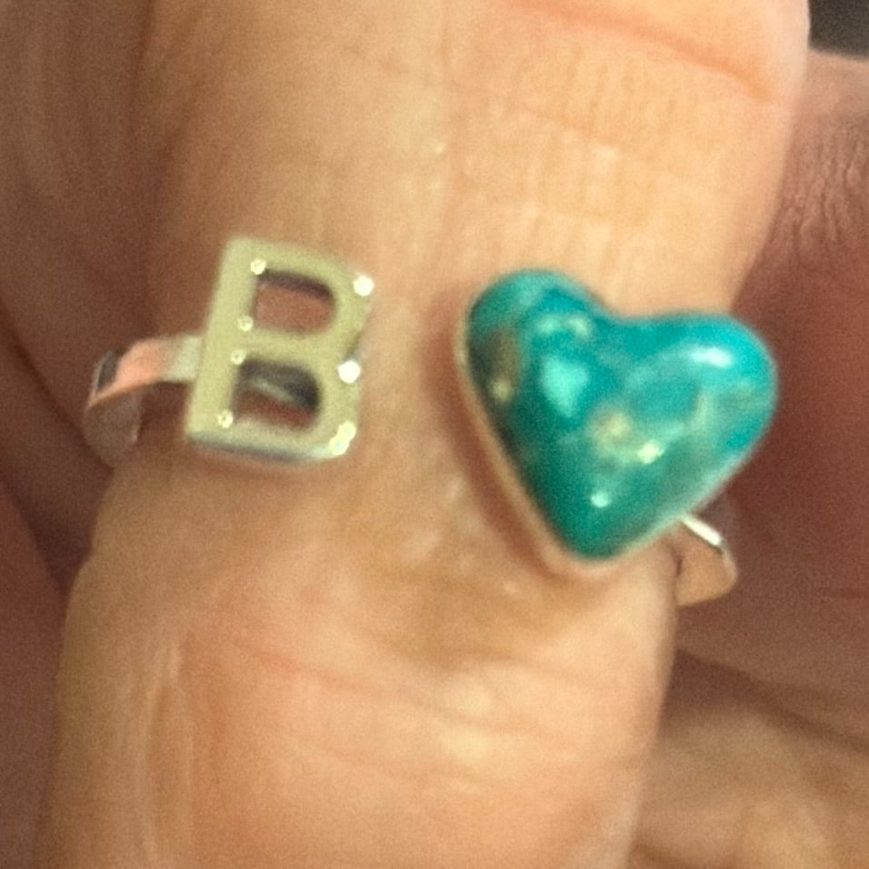 Sterling Silver Turquoise Initial Ring