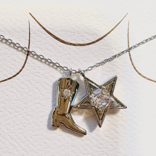 Dainty Boot & Star with Rhinestone Necklace