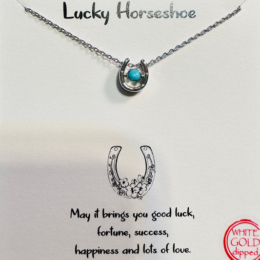 Dainty Horseshoe & Turquoise Stone Necklace