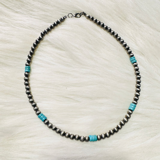 16" Pewter Pearl & Turquoise Bead Choker