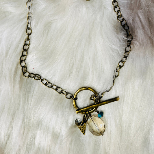 Antique Gold Crystal, Arrow, & Bead Necklace