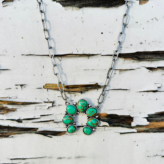 Green Turquoise Squash Blossom Chain Necklace